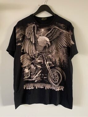Rocks Black Graphic Eagle & Motorcycle Tee